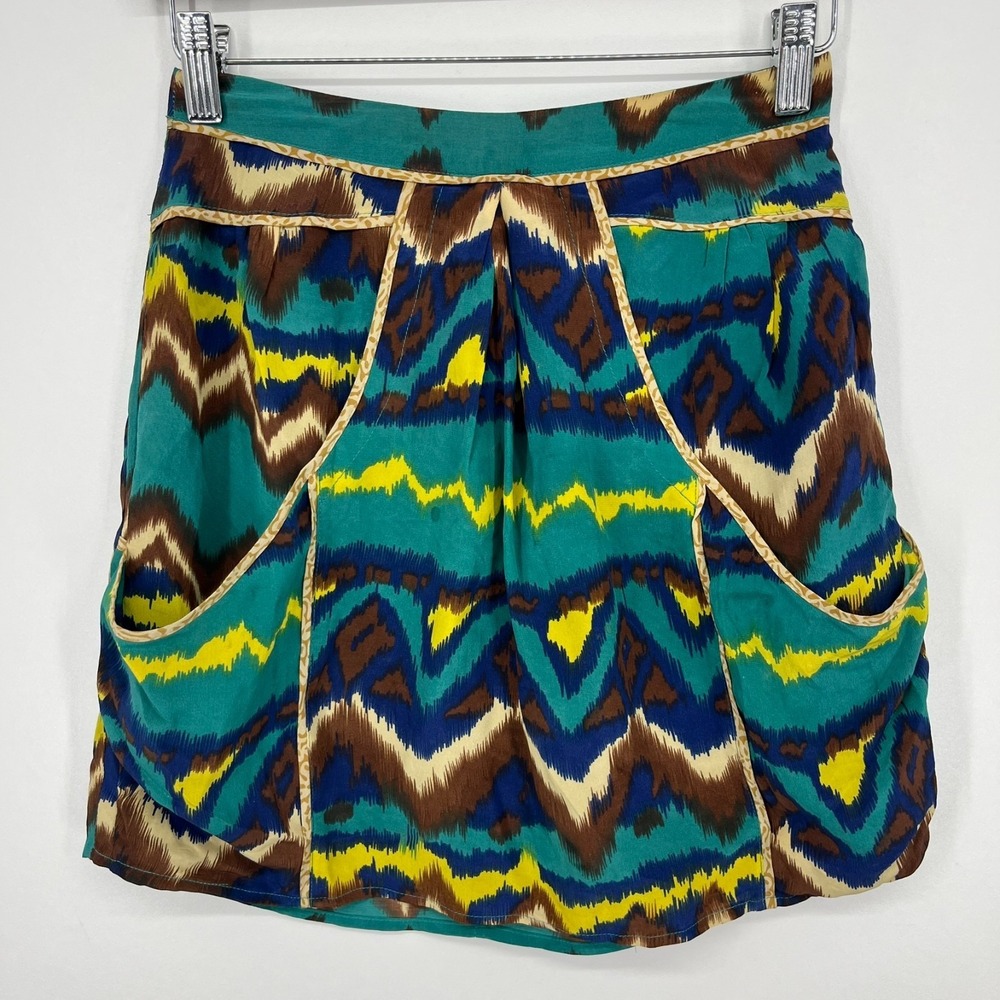 Anthropologie Lilu‎ Silk Mini Skirt Women's Size XS Green Back Zip